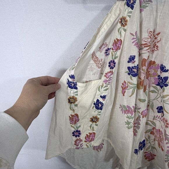 Free People Emily Ivory Floral Print Halter Tie-Back Tank Top Size L Boho Preppy - Picture 9 of 15